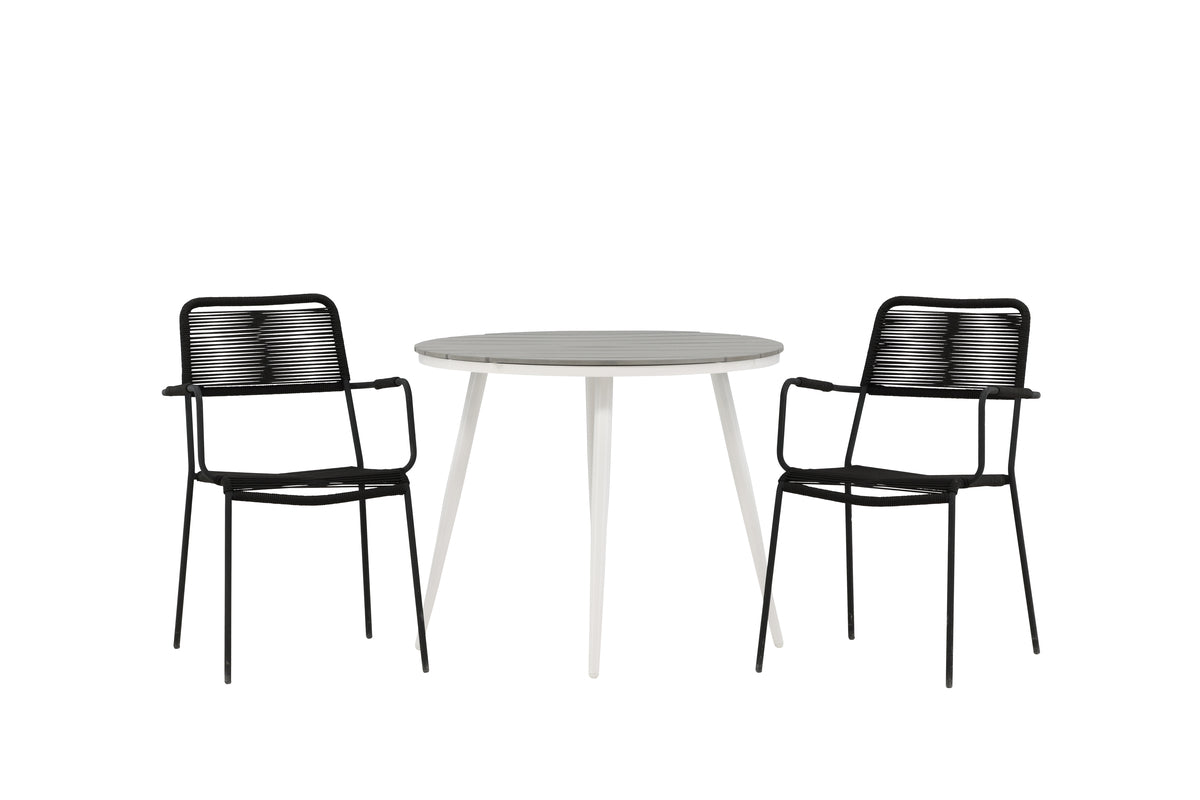 Venture Design Break & Lindos Runda Matbord ⌀90 Grå + Matstolar 2-pack Svart