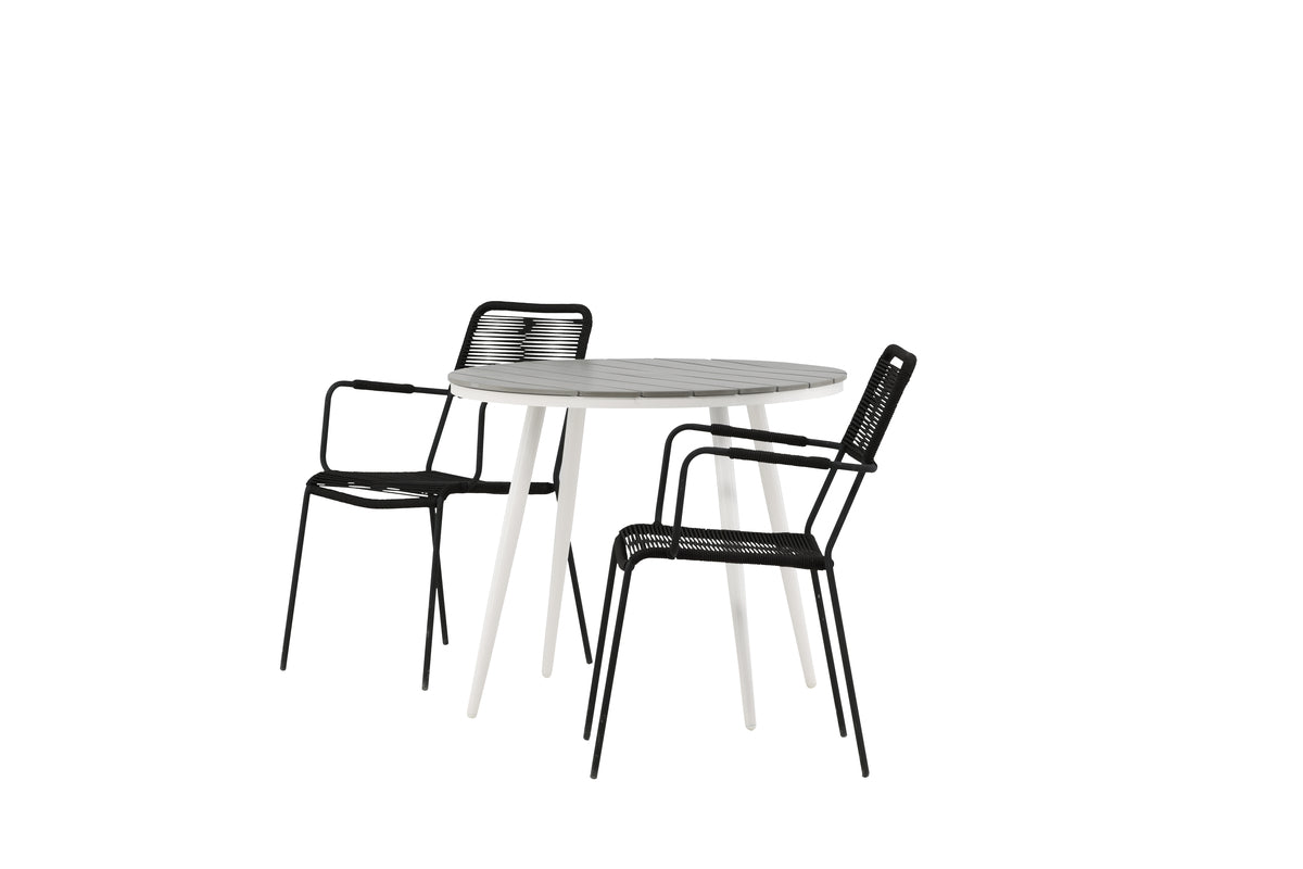 Venture Design Break & Lindos Runda Matbord ⌀90 Grå + Matstolar 2-pack Svart