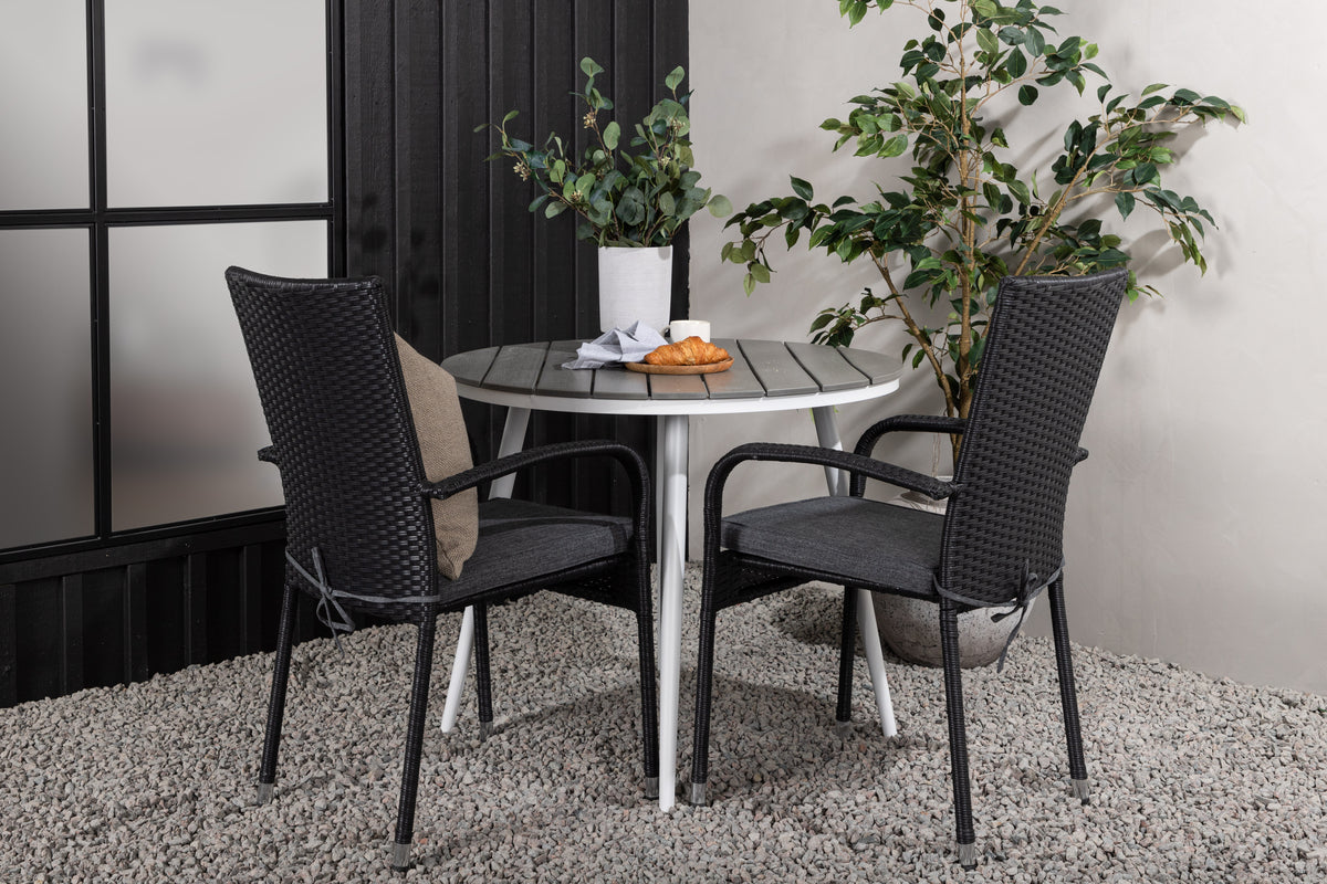 Venture Design Break & Anna Runda Matbord ⌀90 Grå + Matstolar 2-pack Svart
