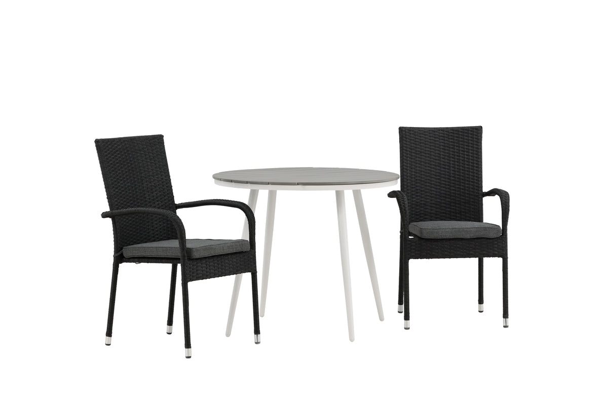 Venture Design Break & Anna Runda Matbord ⌀90 Grå + Matstolar 2-pack Svart