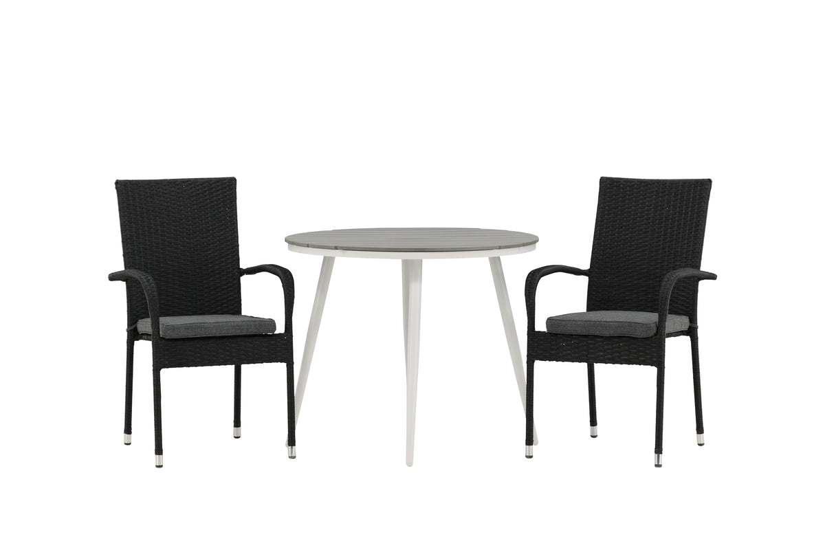 Venture Design Break & Anna Runda Matbord ⌀90 Grå + Matstolar 2-pack Svart