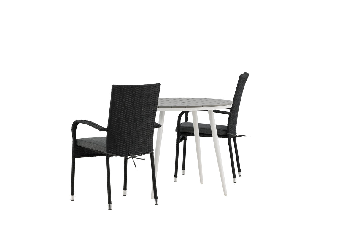 Venture Design Break & Anna Runda Matbord ⌀90 Grå + Matstolar 2-pack Svart