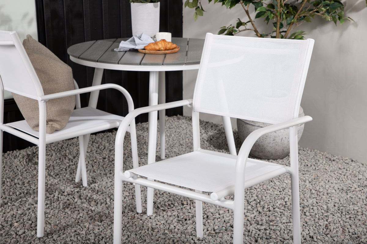 Venture Design Break & Santorini Runda Matbord ⌀90 Grå + Matstolar 2-pack Vit