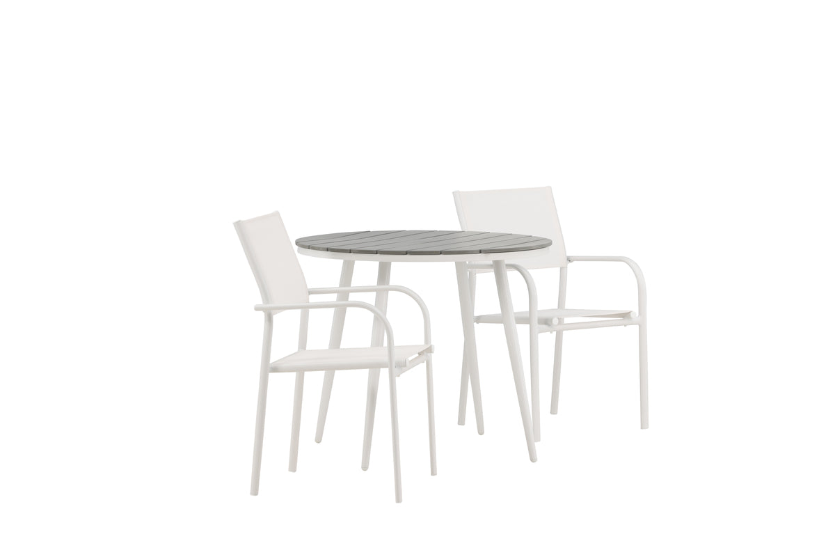 Venture Design Break & Santorini Runda Matbord ⌀90 Grå + Matstolar 2-pack Vit