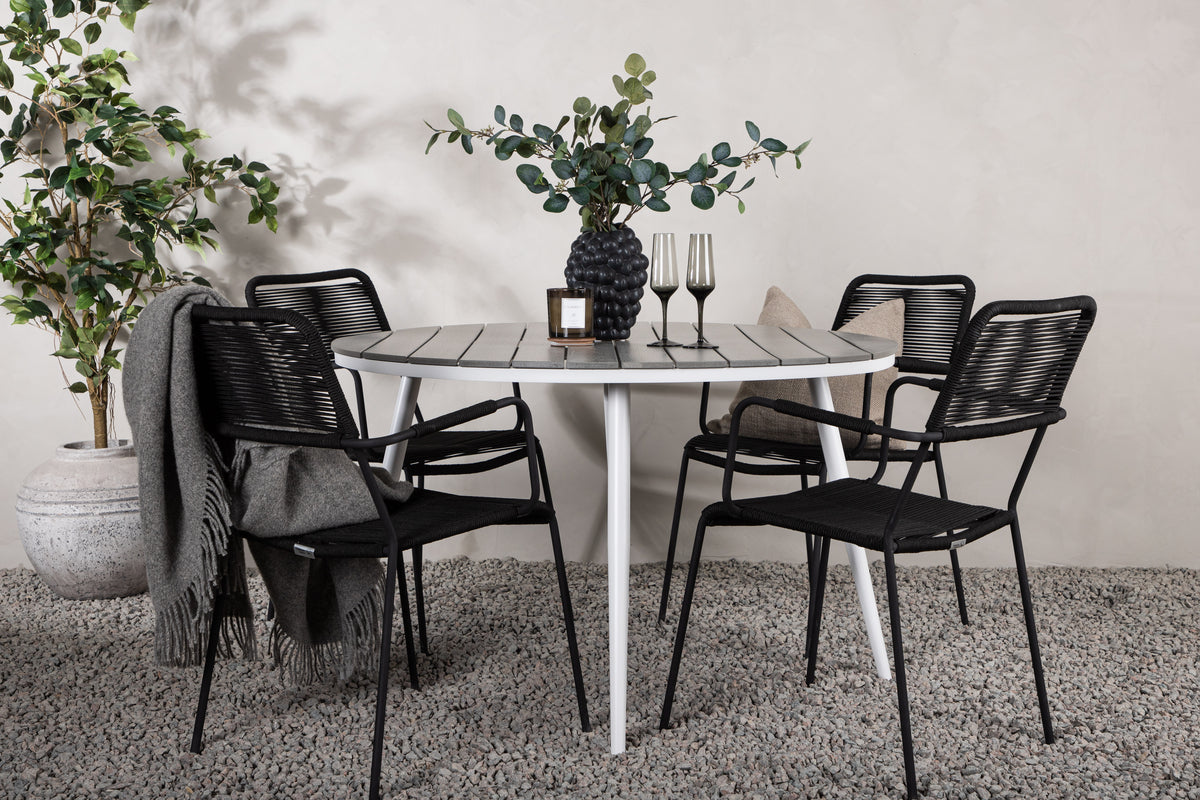 Venture Design Break & Lindos Runda Matbord ⌀120 Grå + Matstolar 2-pack Svart
