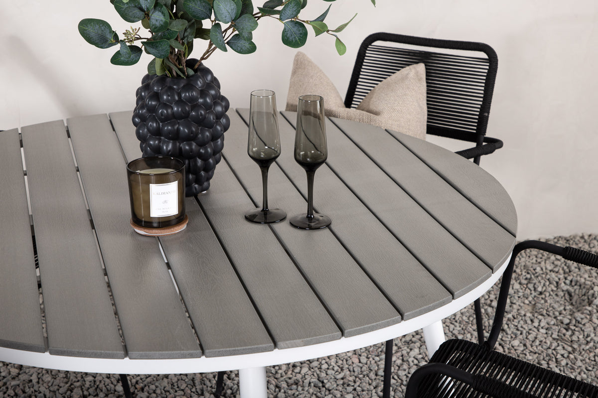 Venture Design Break & Lindos Runda Matbord ⌀120 Grå + Matstolar 2-pack Svart
