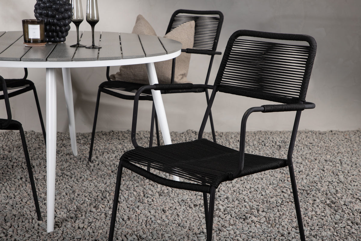 Venture Design Break & Lindos Runda Matbord ⌀120 Grå + Matstolar 2-pack Svart