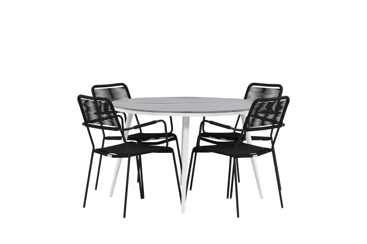 Venture Design Break & Lindos Runda Matbord ⌀120 Grå + Matstolar 2-pack Svart