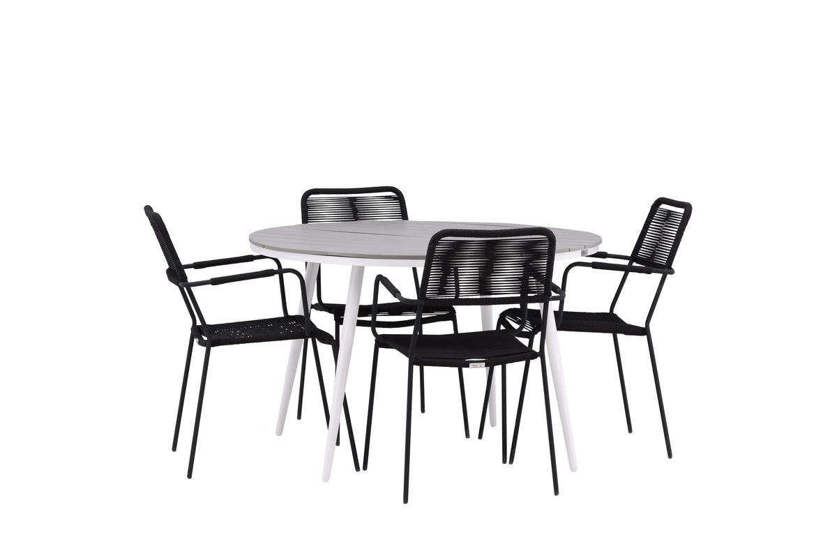 Venture Design Break & Lindos Runda Matbord ⌀120 Grå + Matstolar 2-pack Svart