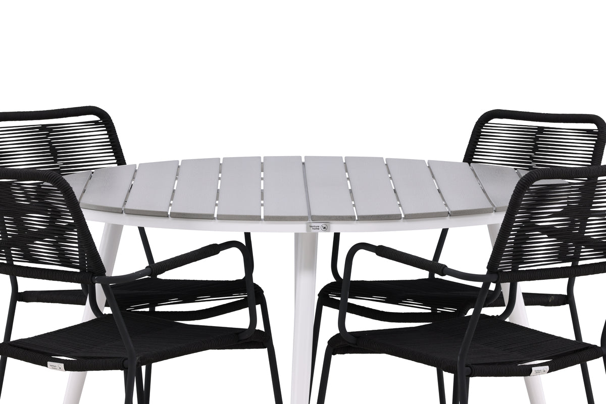Venture Design Break & Lindos Runda Matbord ⌀120 Grå + Matstolar 2-pack Svart