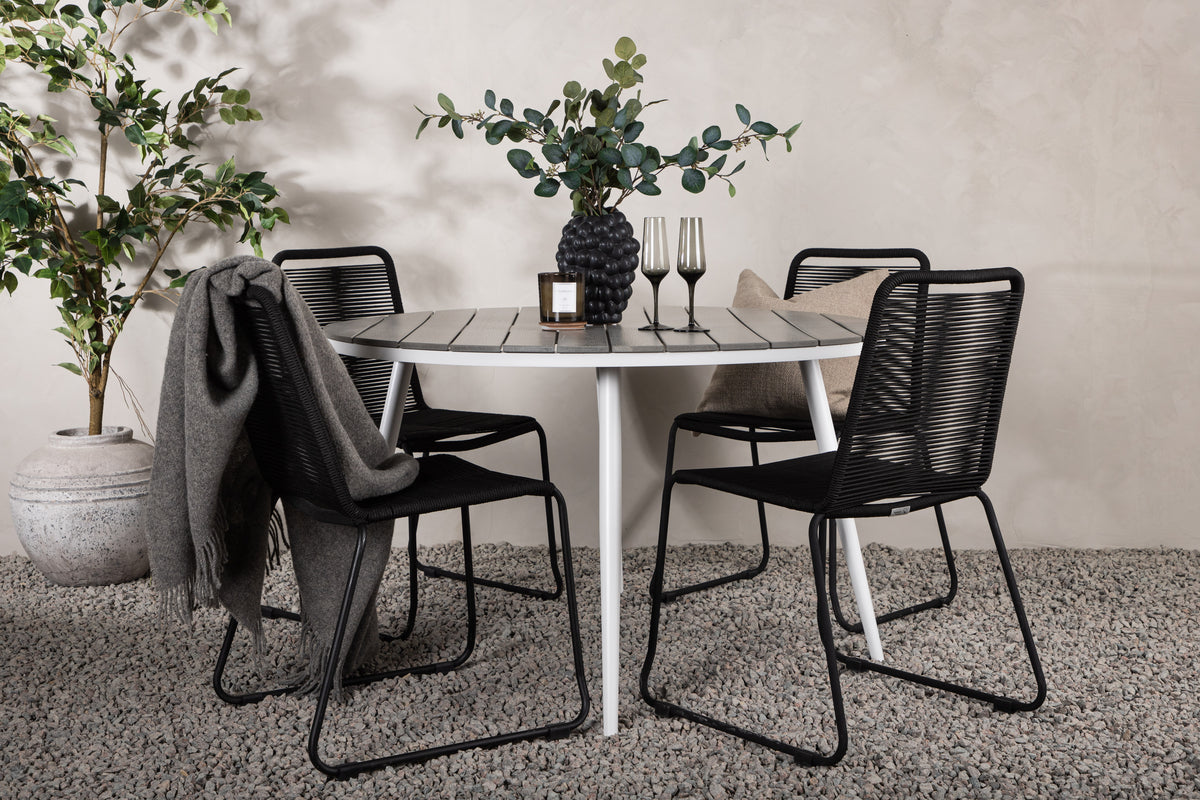 Venture Design Break & Lindos Runda Matbord ⌀120 Grå + Matstolar 2-pack Svart