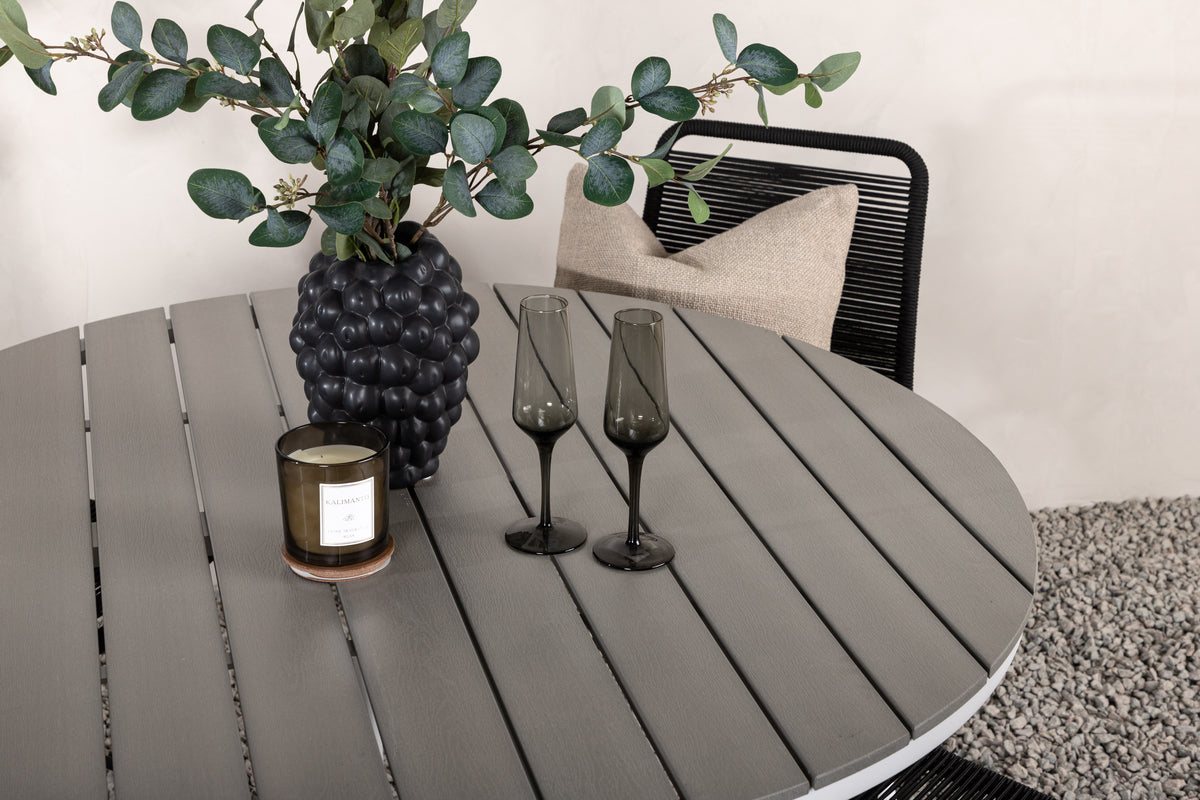 Venture Design Break & Lindos Runda Matbord ⌀120 Grå + Matstolar 2-pack Svart