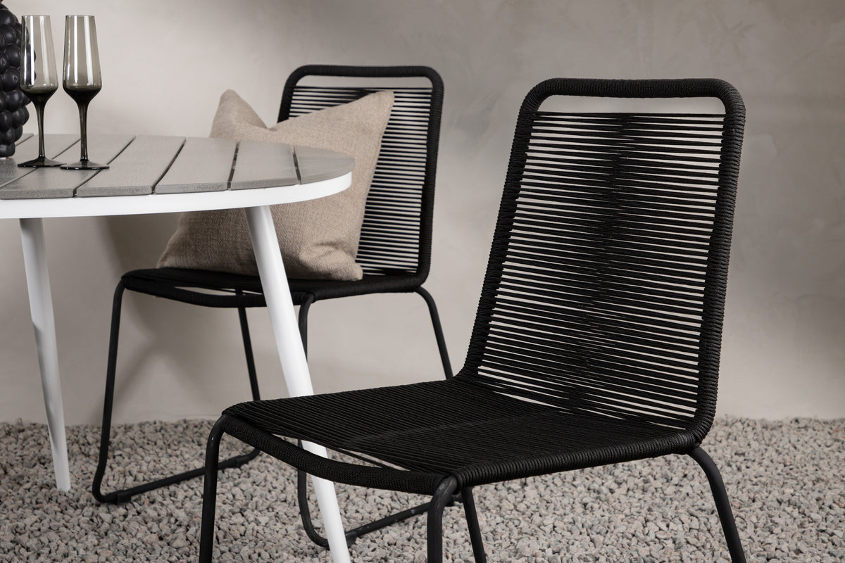 Venture Design Break & Lindos Runda Matbord ⌀120 Grå + Matstolar 2-pack Svart