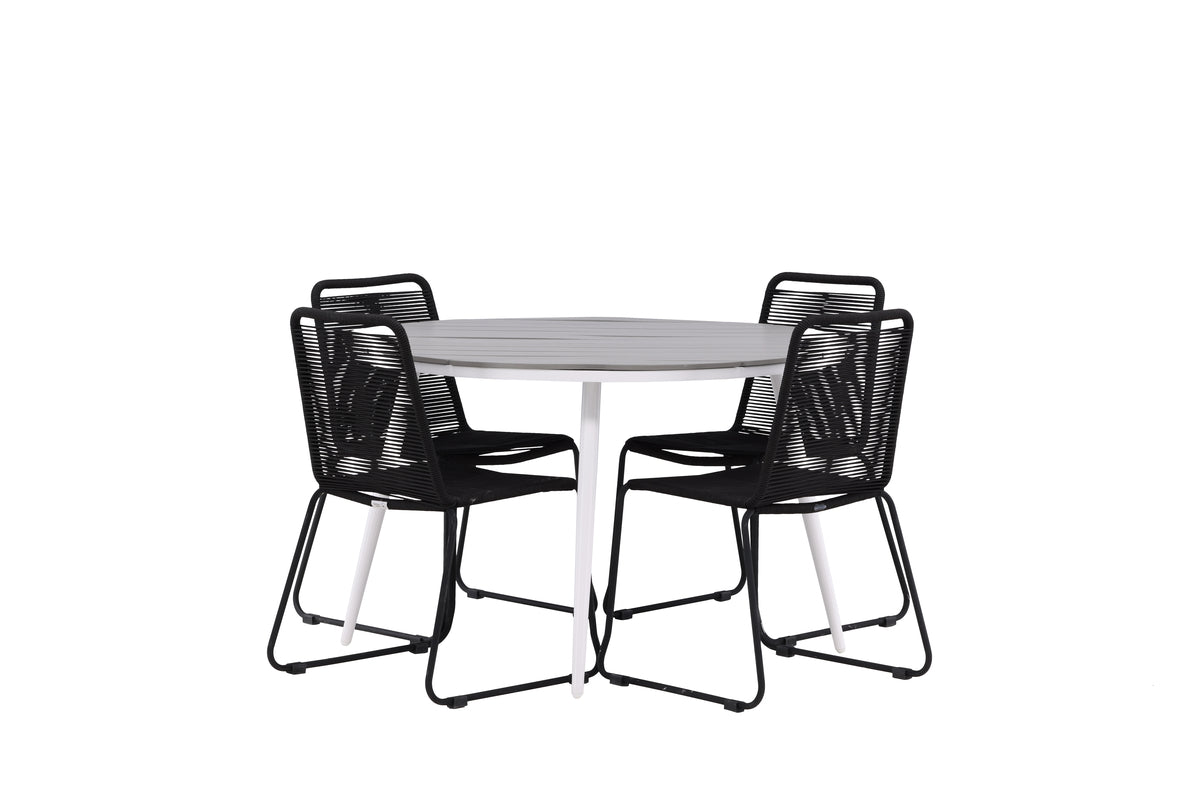 Venture Design Break & Lindos Runda Matbord ⌀120 Grå + Matstolar 2-pack Svart