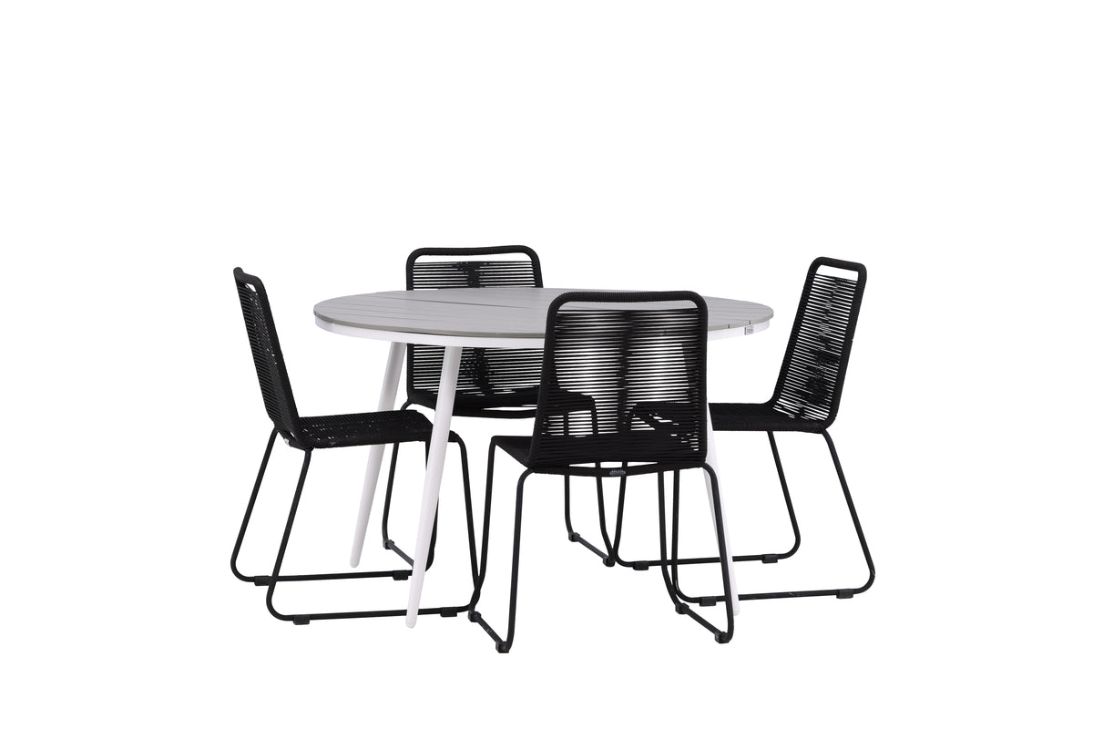 Venture Design Break & Lindos Runda Matbord ⌀120 Grå + Matstolar 2-pack Svart