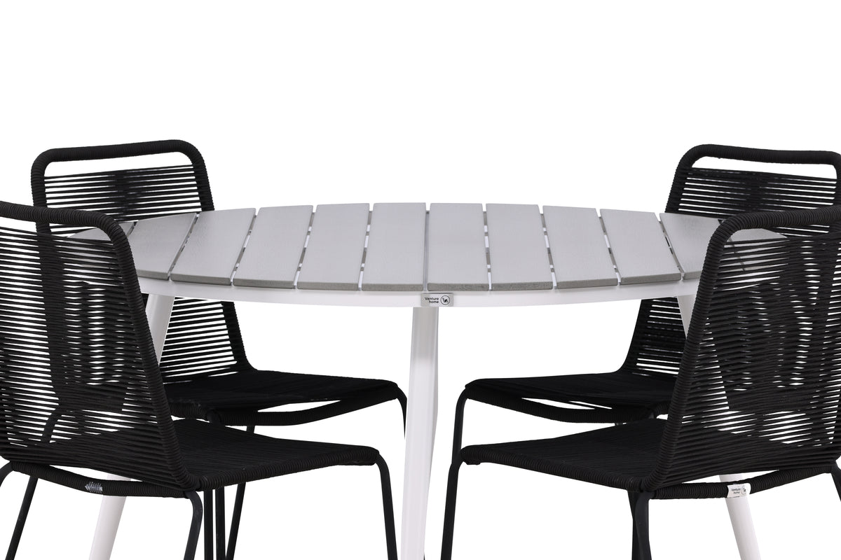Venture Design Break & Lindos Runda Matbord ⌀120 Grå + Matstolar 2-pack Svart