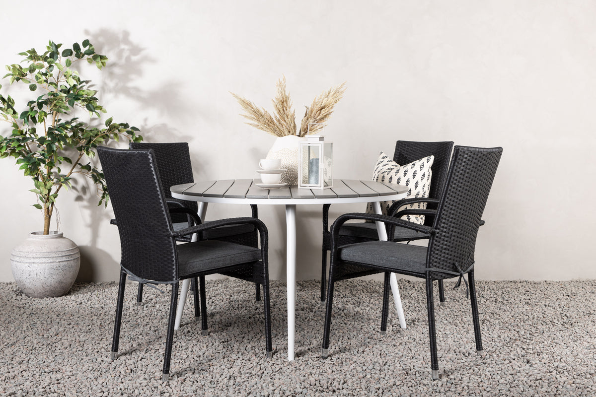 Venture Design Break & Anna Runda Matbord ⌀120 Grå + Matstolar 2-pack Svart