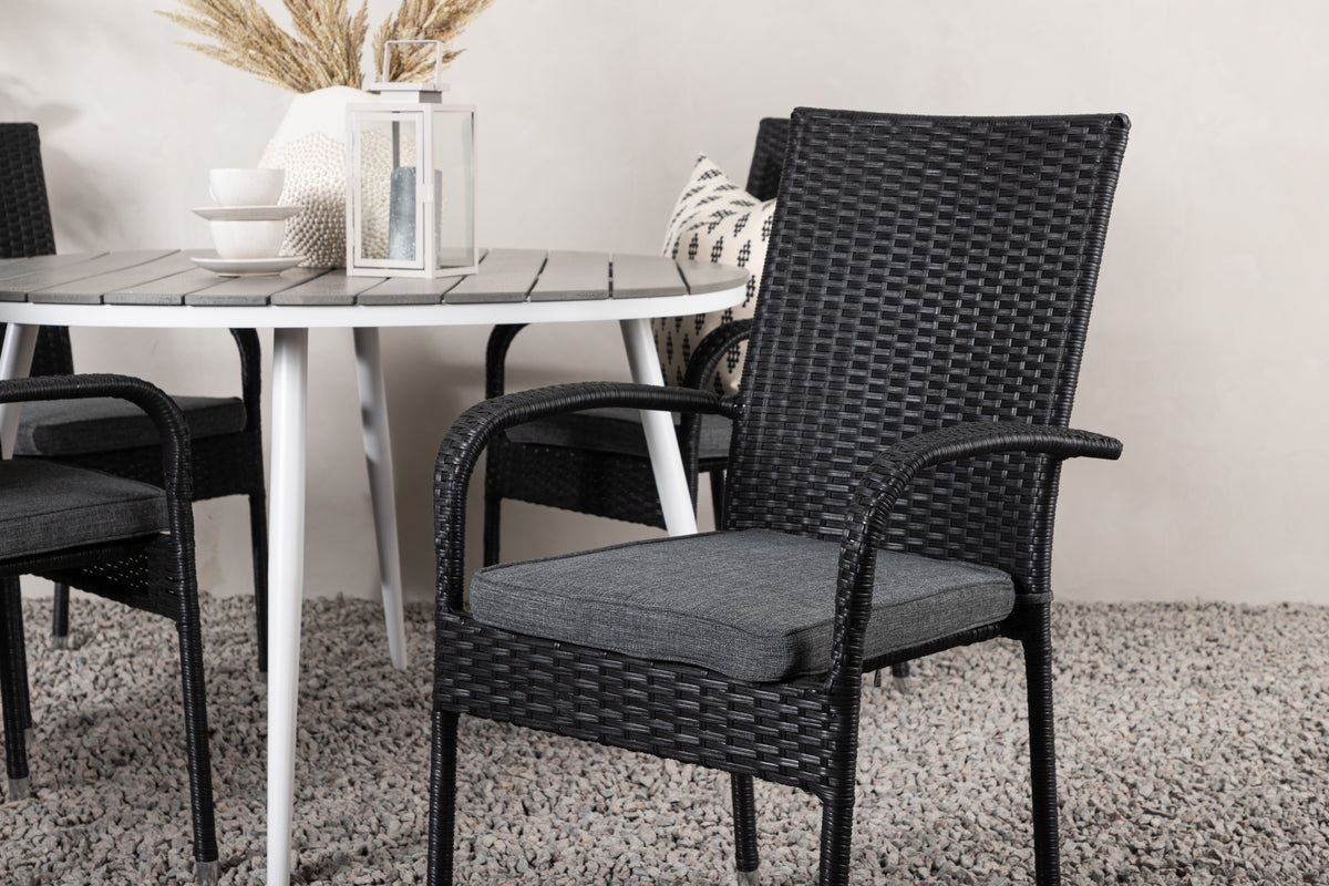Venture Design Break & Anna Runda Matbord ⌀120 Grå + Matstolar 2-pack Svart