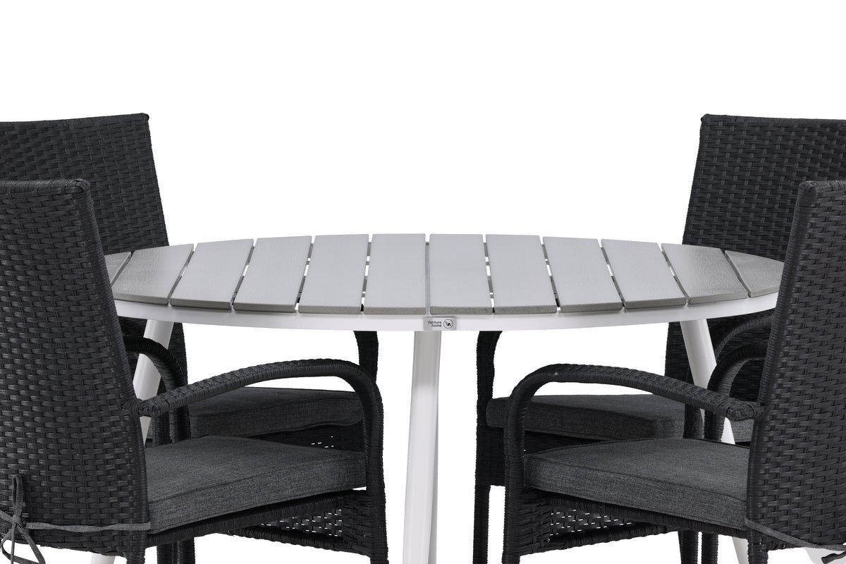 Venture Design Break & Anna Runda Matbord ⌀120 Grå + Matstolar 2-pack Svart