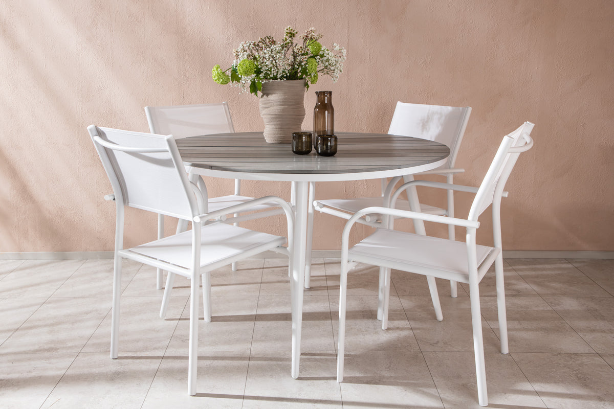 Venture Design Break & Santorini Runda Matbord ⌀120 Grå + Matstolar 2-pack Vit