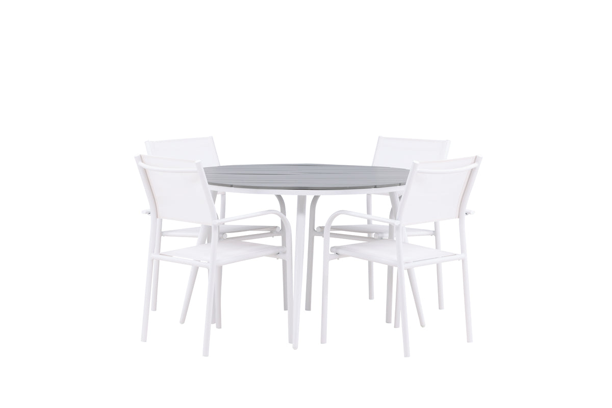 Venture Design Break & Santorini Runda Matbord ⌀120 Grå + Matstolar 2-pack Vit