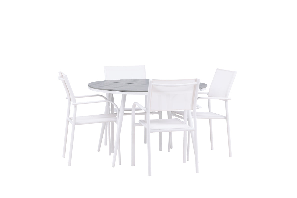 Venture Design Break & Santorini Runda Matbord ⌀120 Grå + Matstolar 2-pack Vit