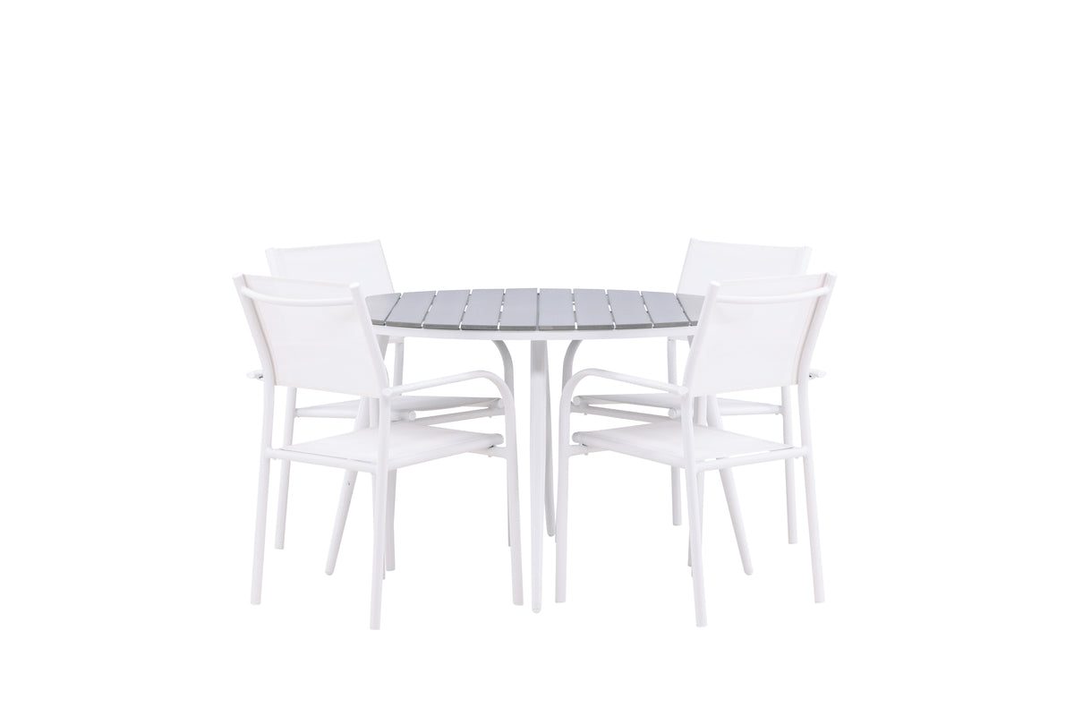 Venture Design Break & Santorini Runda Matbord ⌀120 Grå + Matstolar 2-pack Vit