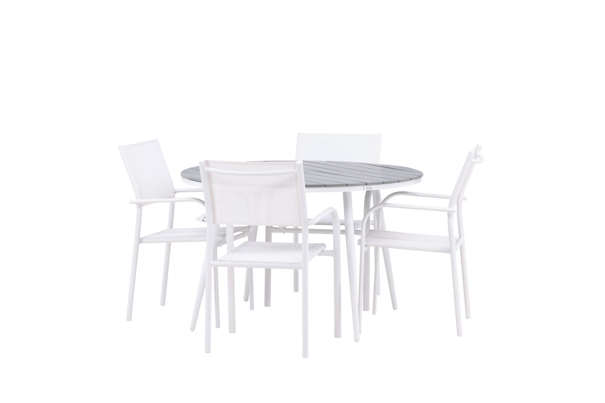 Venture Design Break & Santorini Runda Matbord ⌀120 Grå + Matstolar 2-pack Vit