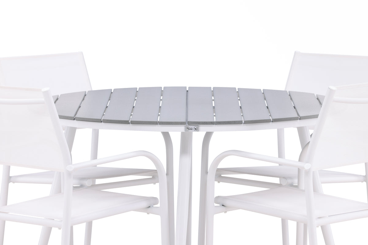 Venture Design Break & Santorini Runda Matbord ⌀120 Grå + Matstolar 2-pack Vit