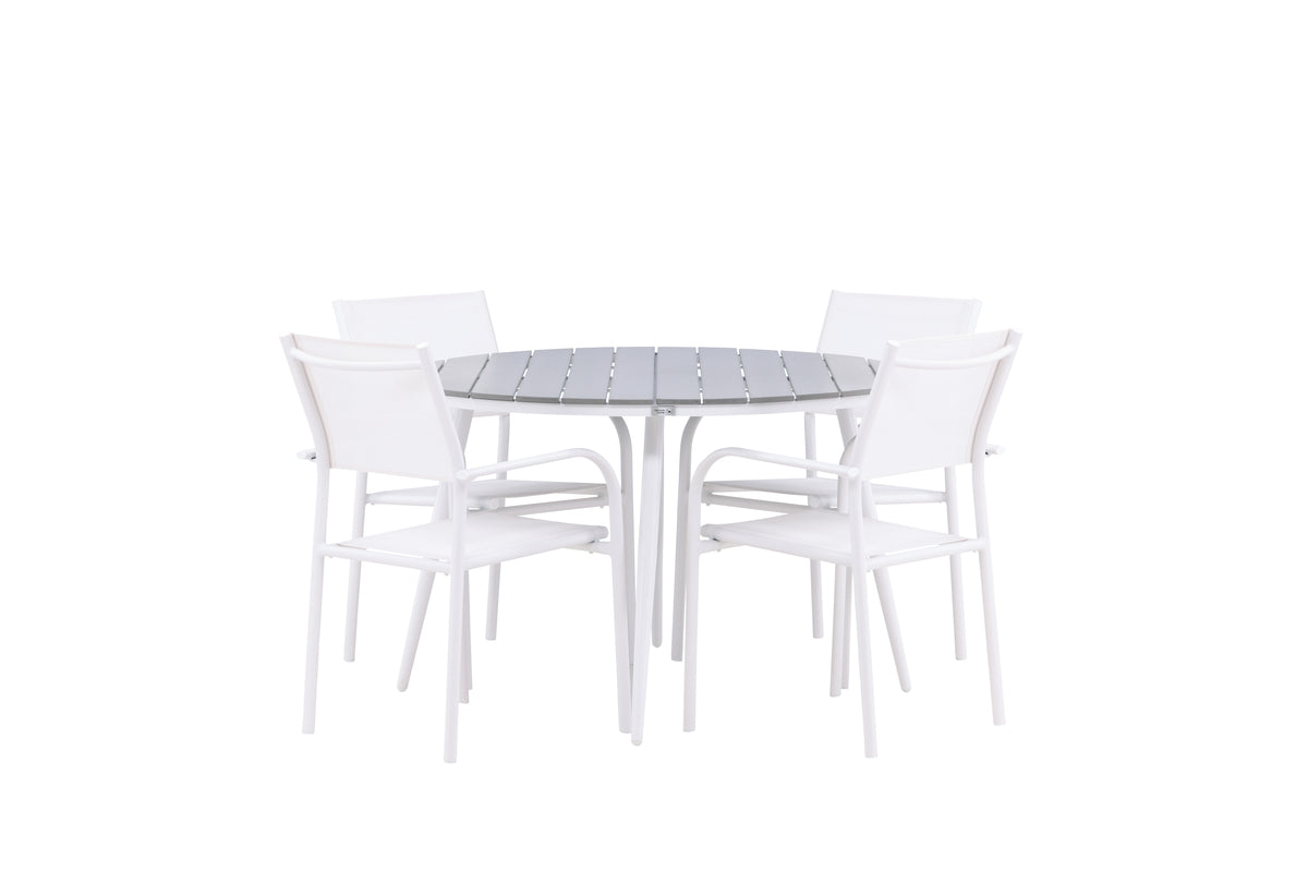 Venture Design Break & Santorini Runda Matbord ⌀120 Grå + Matstolar 2-pack Vit