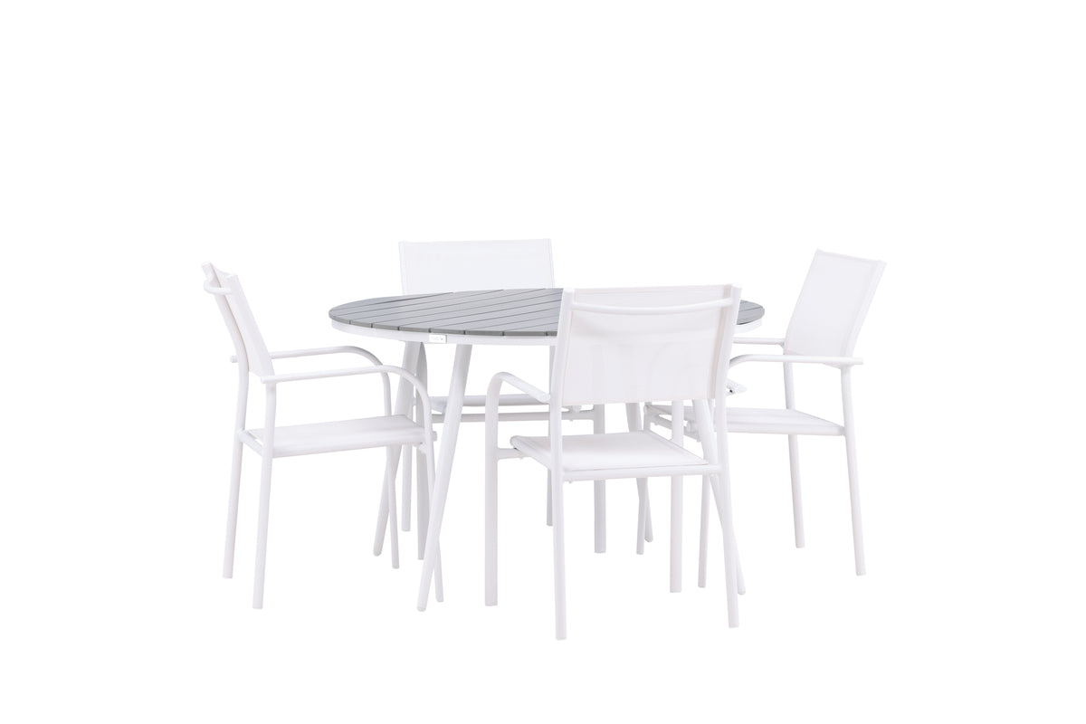 Venture Design Break & Santorini Runda Matbord ⌀120 Grå + Matstolar 2-pack Vit
