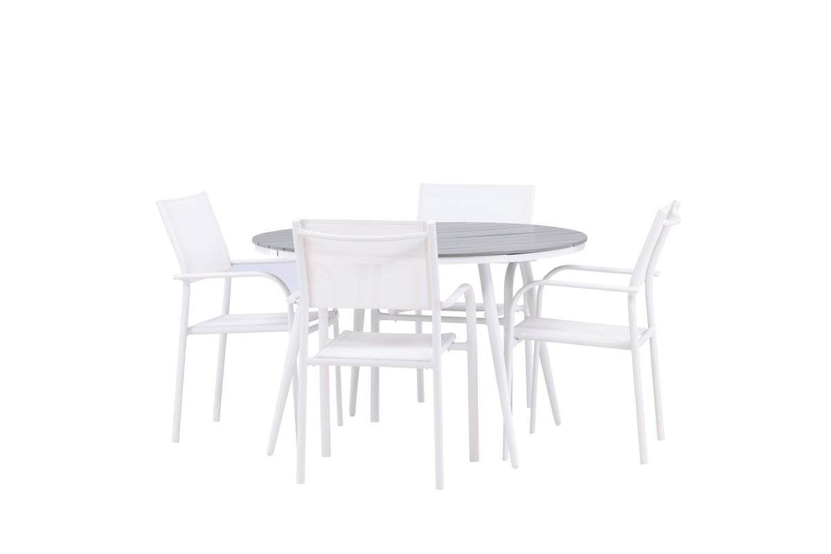 Venture Design Break & Santorini Runda Matbord ⌀120 Grå + Matstolar 2-pack Vit