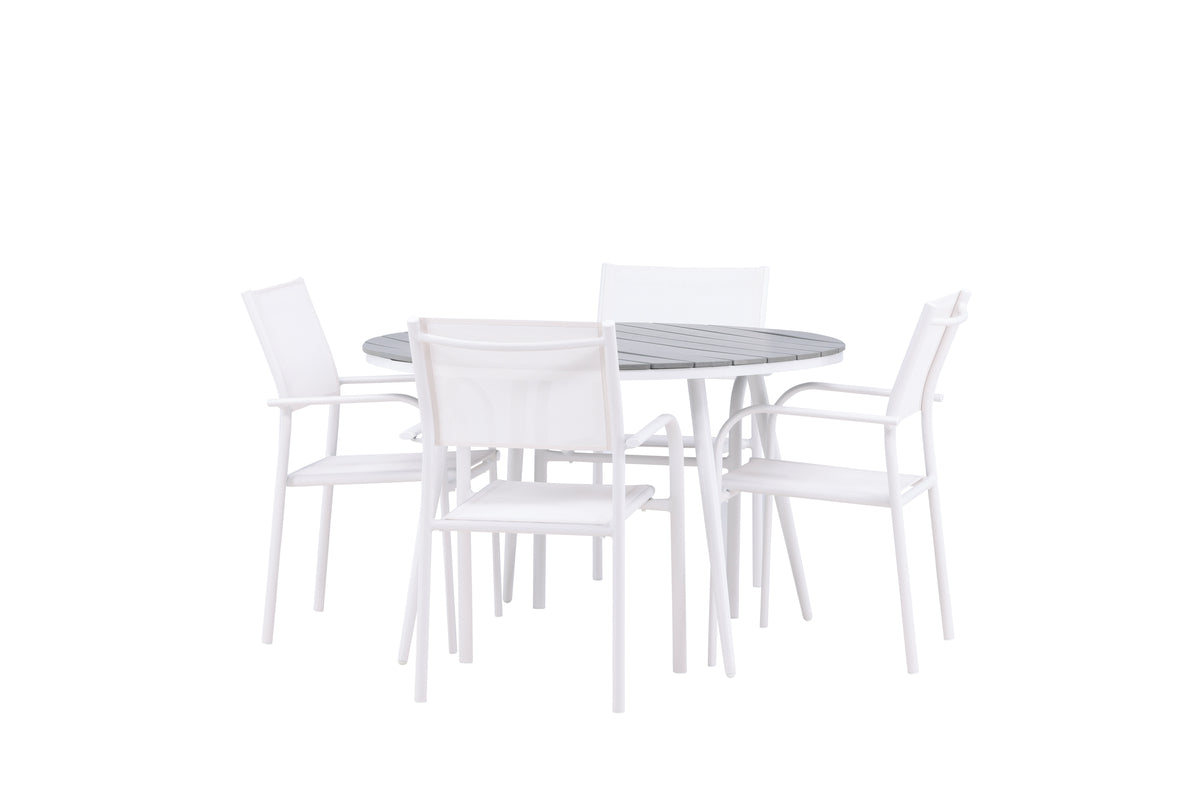 Venture Design Break & Santorini Runda Matbord ⌀120 Grå + Matstolar 2-pack Vit