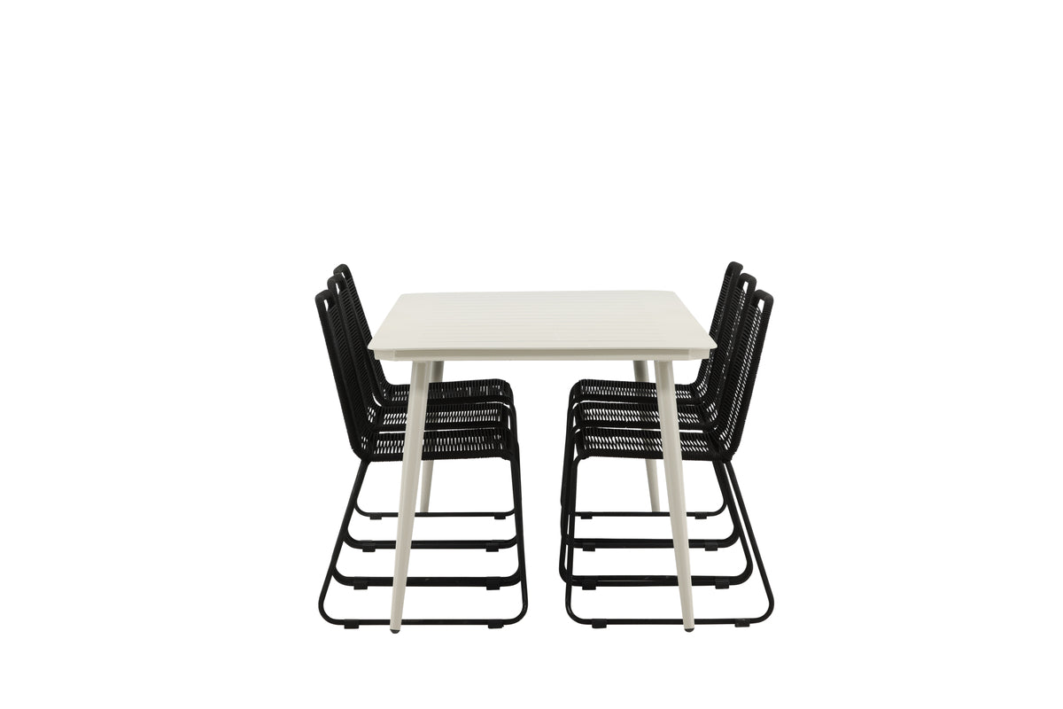 Venture Design Lina & Lindos Rektangulära Matbord 200 x 90 Beige + Matstolar 2-pack Svart