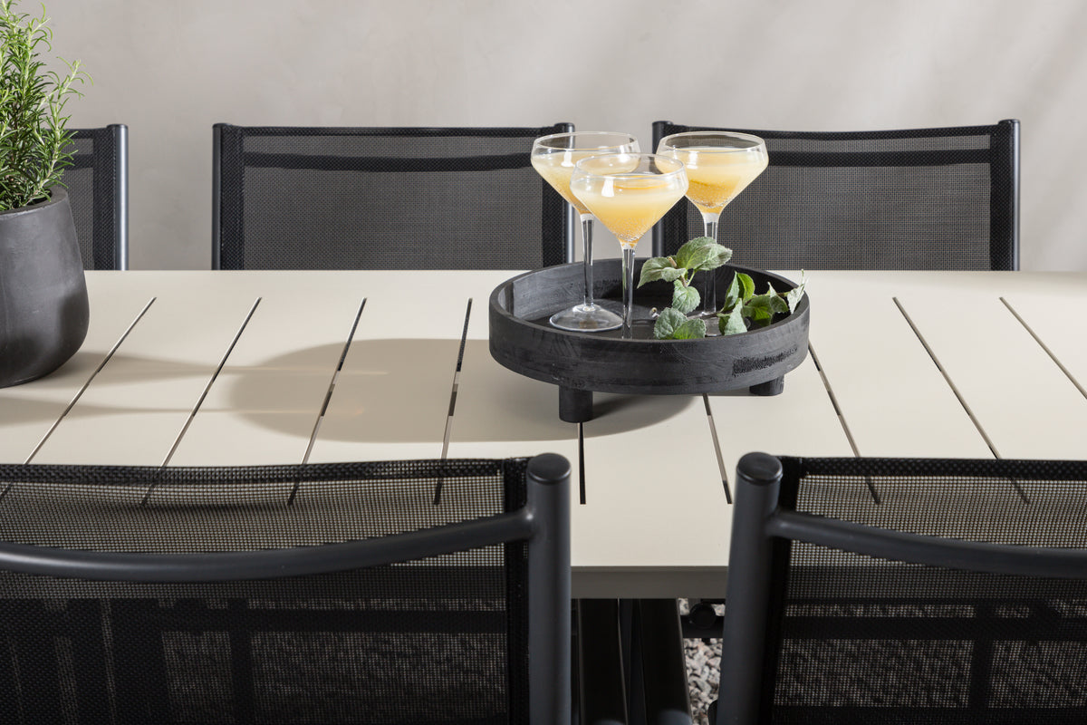 Venture Design Lina & Santorini Rektangulära Matbord 200 x 90 Beige + Matstolar 2-pack Svart