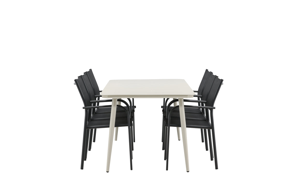 Venture Design Lina & Santorini Rektangulära Matbord 200 x 90 Beige + Matstolar 2-pack Svart