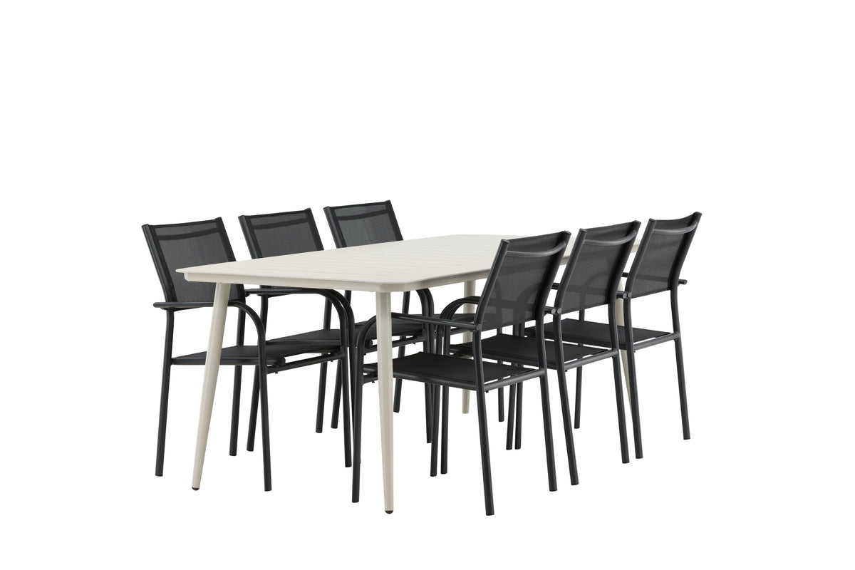 Venture Design Lina & Santorini Rektangulära Matbord 200 x 90 Beige + Matstolar 2-pack Svart