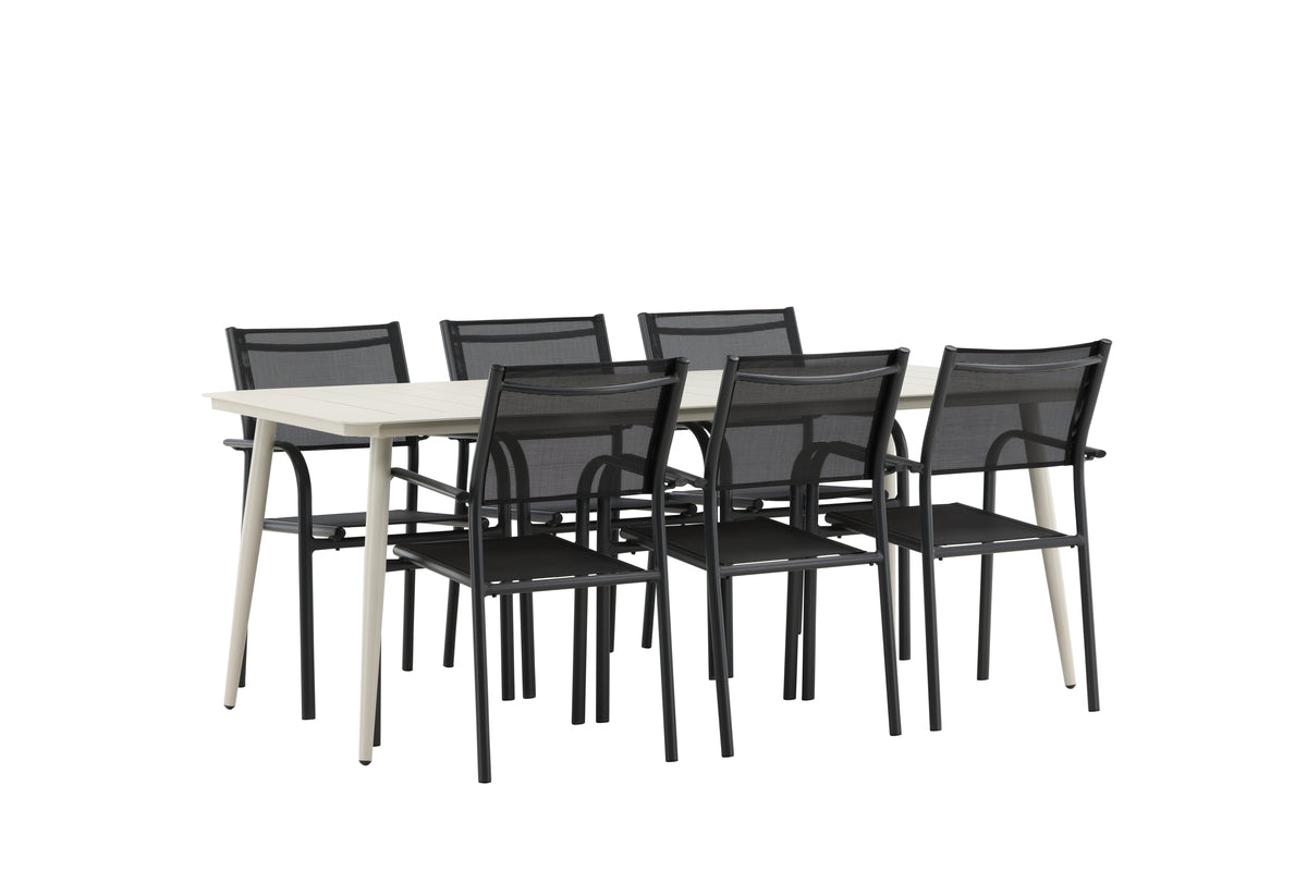 Venture Design Lina & Santorini Rektangulära Matbord 200 x 90 Beige + Matstolar 2-pack Svart