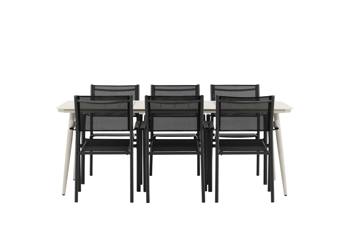 Venture Design Lina & Santorini Rektangulära Matbord 200 x 90 Beige + Matstolar 2-pack Svart
