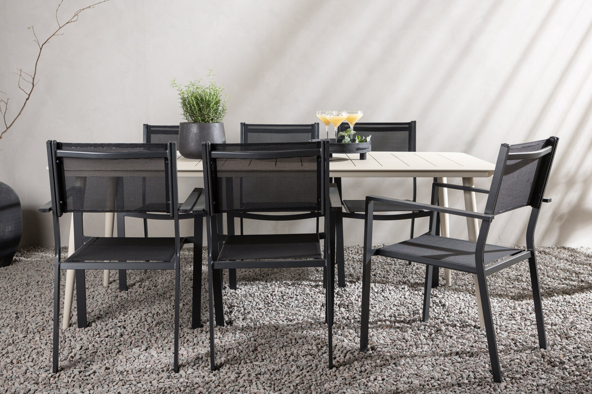 Venture Design Lina & Copacabana Rektangulära Matbord 200 x 90 Beige + Matstolar 2-pack Svart