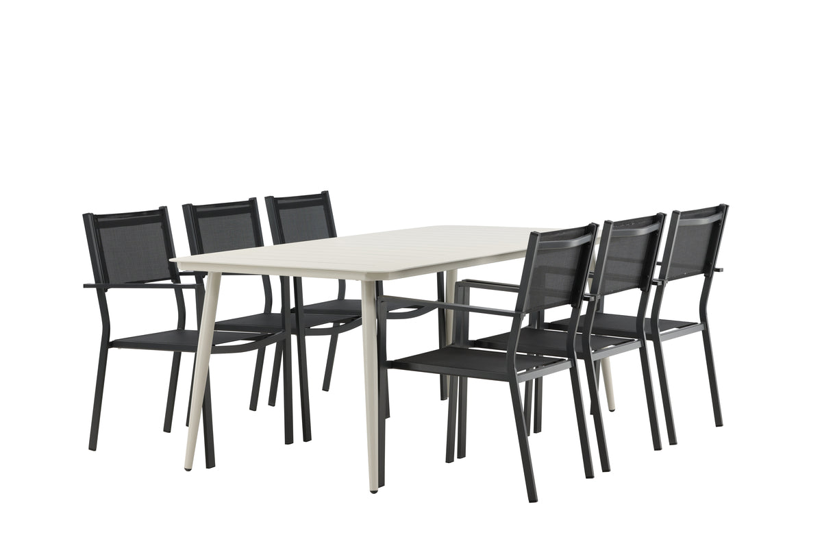 Venture Design Lina & Copacabana Rektangulära Matbord 200 x 90 Beige + Matstolar 2-pack Svart