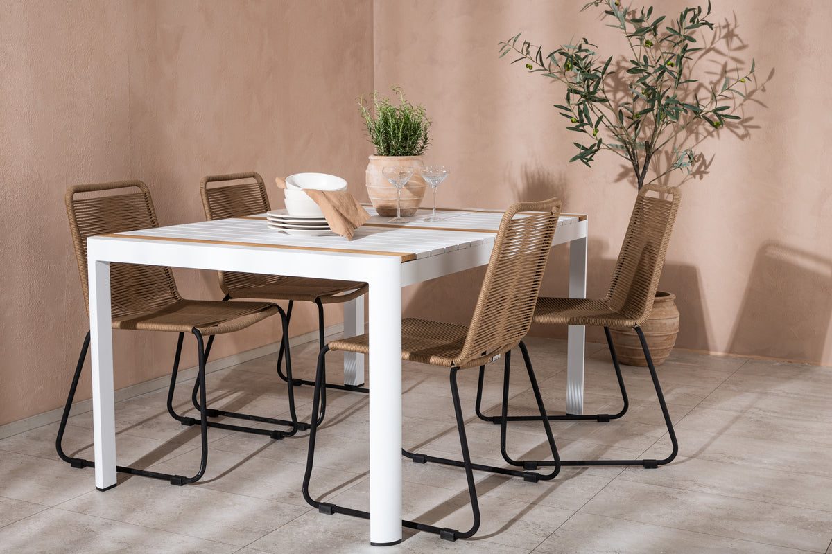 Venture Design Togo & Lindos Rektangulära Matbord 150 x 90 Vit + Matstolar 2-pack Brun