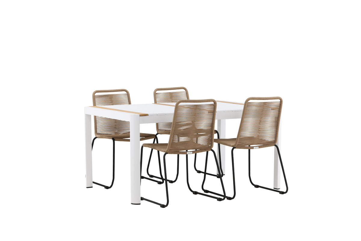 Venture Design Togo & Lindos Rektangulära Matbord 150 x 90 Vit + Matstolar 2-pack Brun