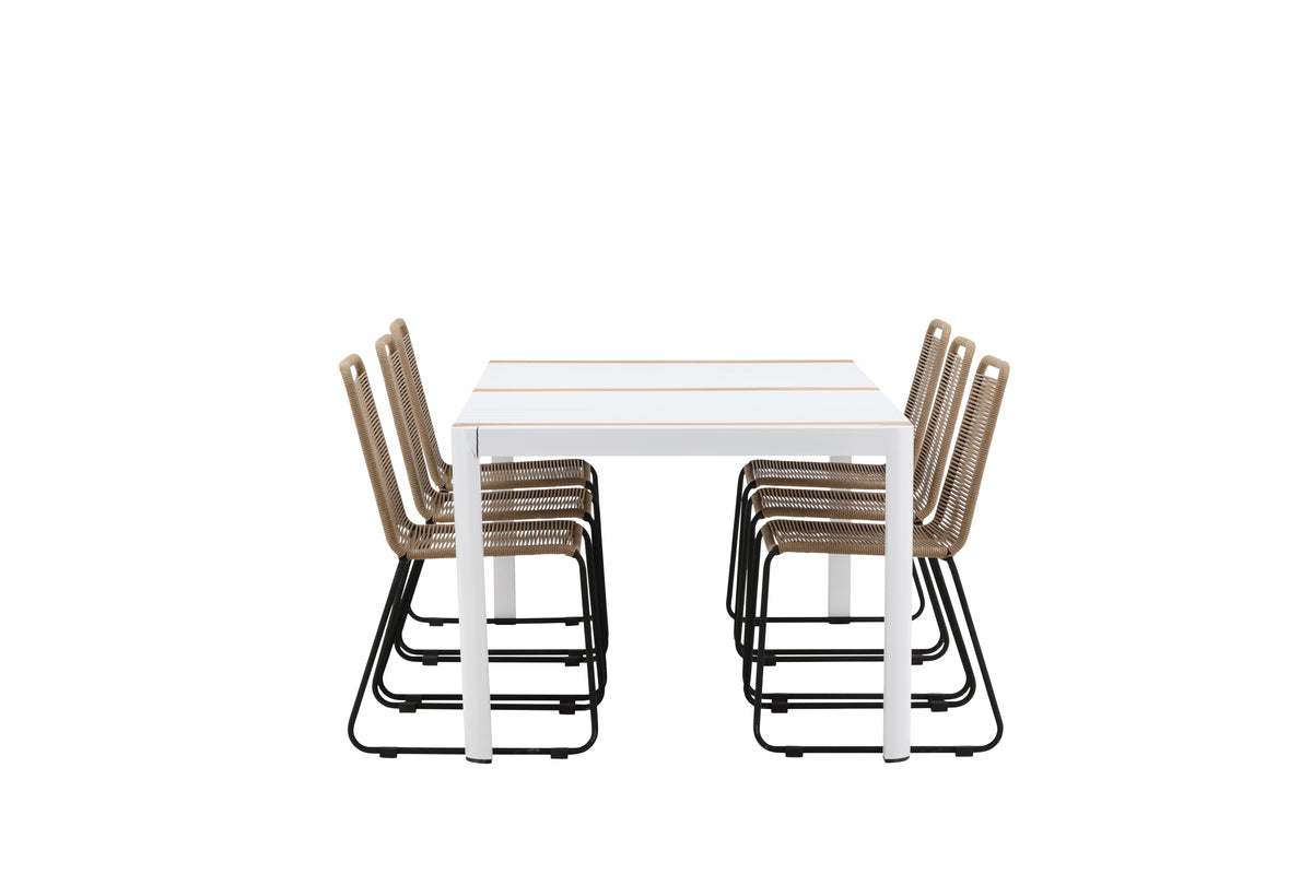 Venture Design Togo & Lindos Rektangulära Matbord 200 x 100 Vit + Matstolar 2-pack Brun