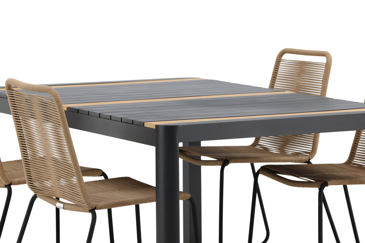 Venture Design Togo & Lindos Rektangulära Matbord 150 x 90 Svart + Matstolar 2-pack Brun
