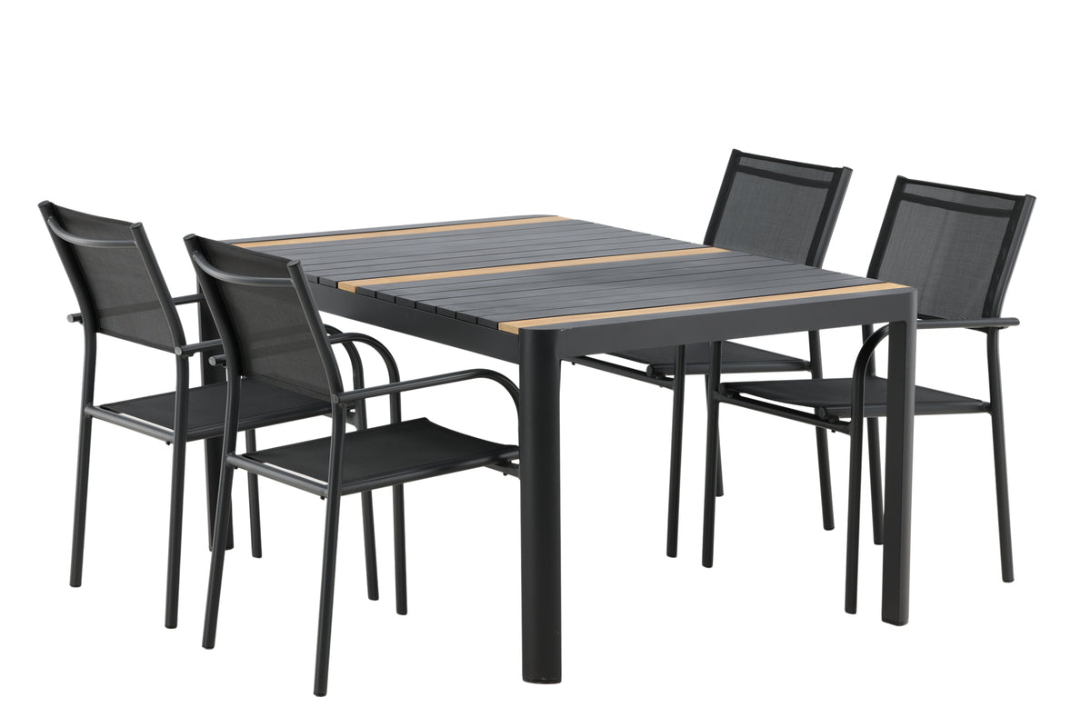 Venture Design Togo & Santorini Rektangulära Matbord 150 x 90 Svart + Matstolar 2-pack Svart