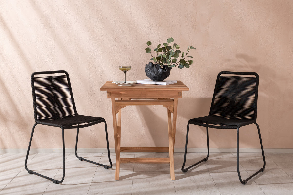 Venture Design Ghana & Lindos Cafebord 70 x 70 Natur + Matstolar 2-pack Svart