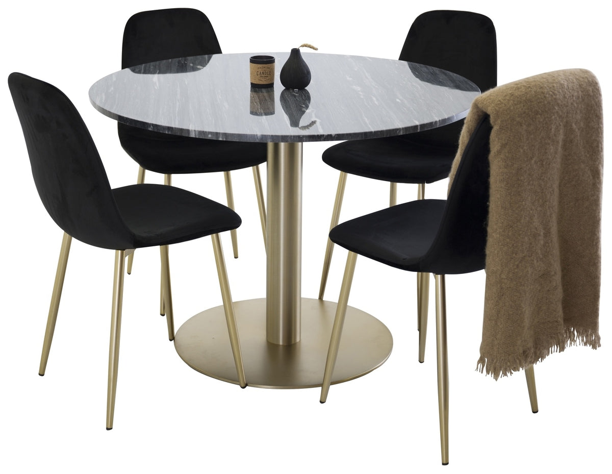 Venture Design Estelle & Polar Matbord ⌀106 + Matstolar Svart