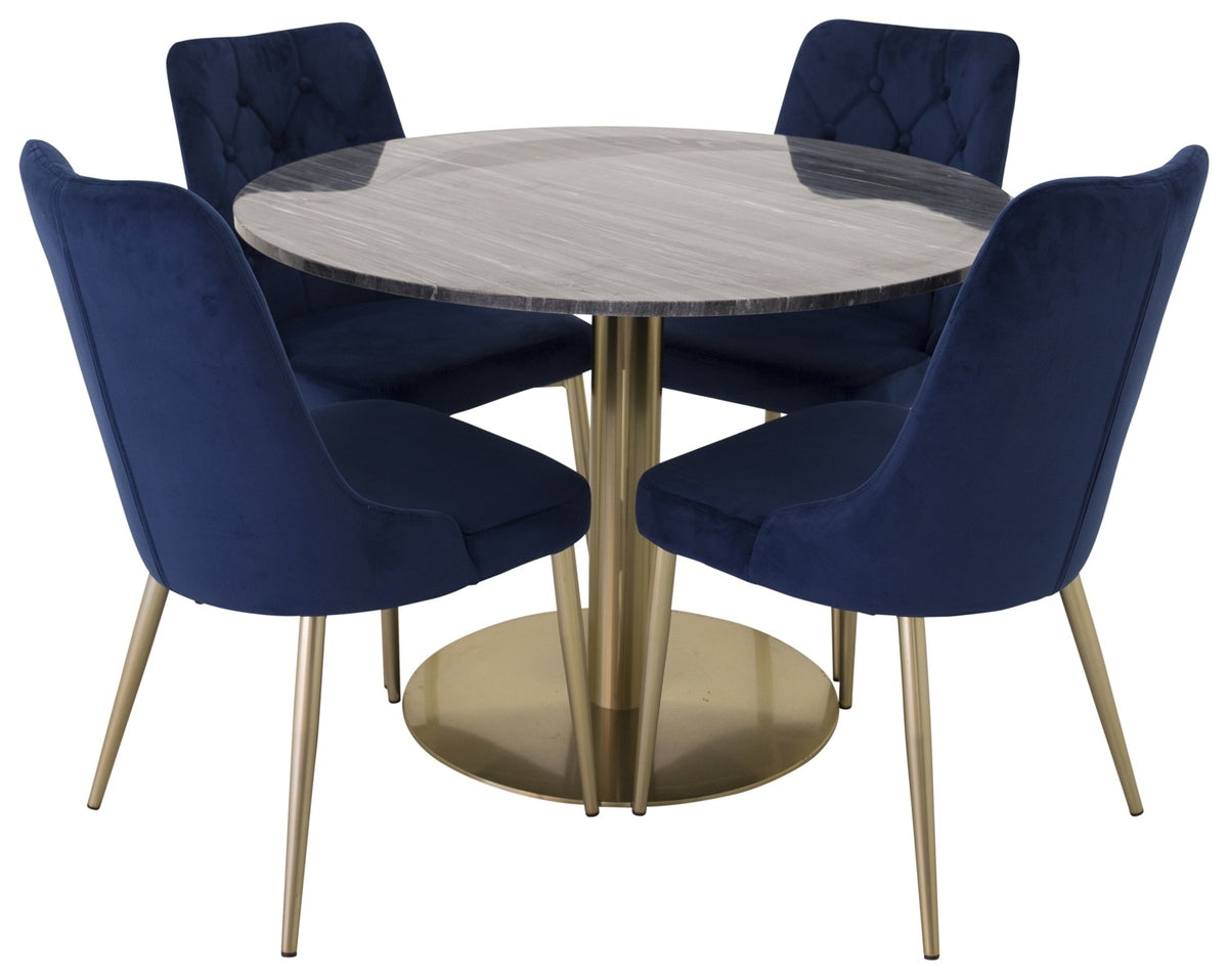 Venture Design Estelle & Velvet Deluxe Matbord ⌀106 + Matstolar Blå