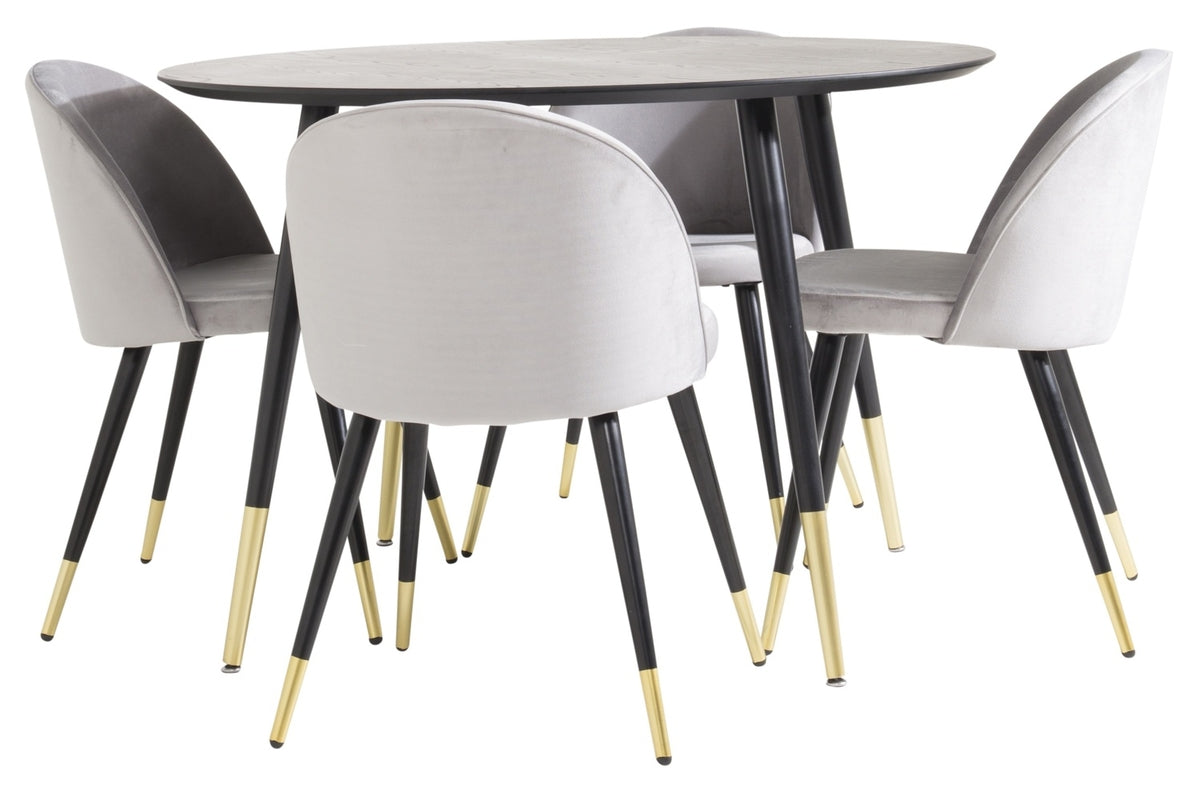 Venture Design Dipp & Velvet Runda Matbord ⌀115 Svart + Matstolar 2-pack Grå